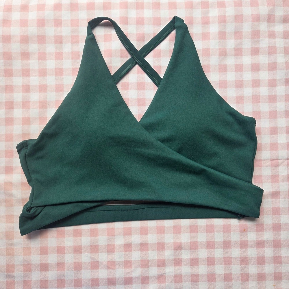 Forest Green Wrap Front Crisscross Back Sports Bra Medium Bikini Top Fairycore